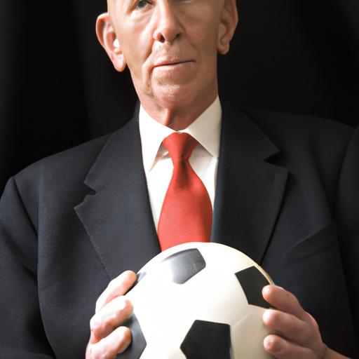Bobby Charlton cầm bóng đá trong một bức ảnh chân dung