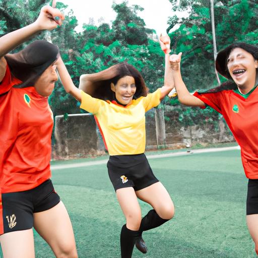 Cầu thủ bóng đá nữ Việt Nam ăn mừng bàn thắng cùng đồng đội