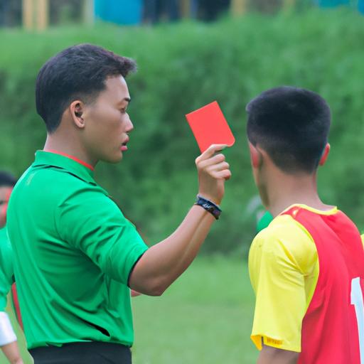 Cầu thủ bóng đá Việt Nam nhận thẻ vàng từ trọng tài trong trận đấu