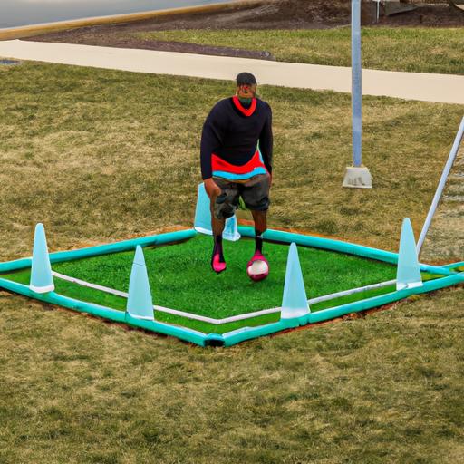 Cầu thủ tập luyện kỹ năng phòng ngự trên sân bóng đá mini.