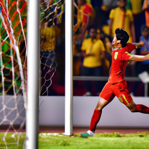 Cầu thủ Việt Nam ghi bàn ở tứ kết Asian Cup 2019.
