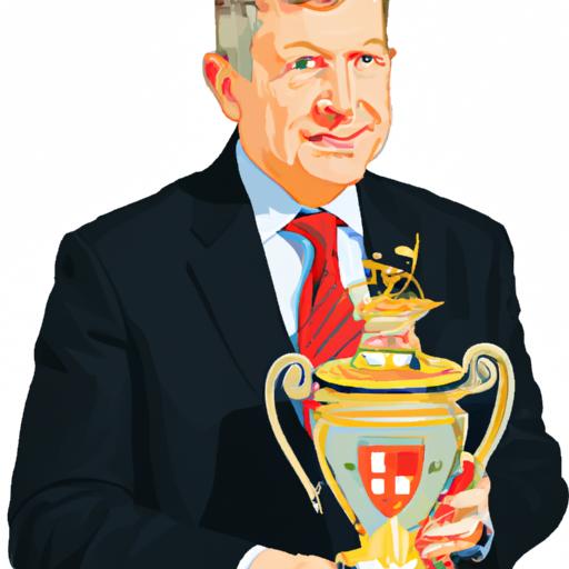Hình chân dung của Sir Alex Ferguson cầm chiếc cúp Premier League
