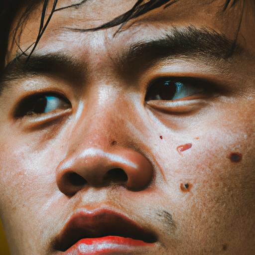 Gương mặt sắc nét và ánh mắt sắc bén của cầu thủ Việt Nam.
