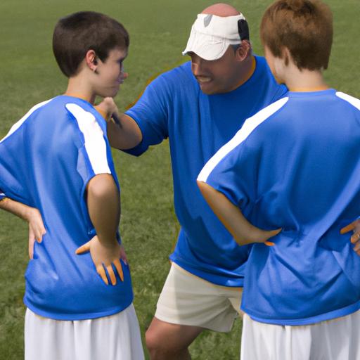 Huấn luyện viên bóng đá đang chỉ dẫn cho các cầu thủ trên sân.