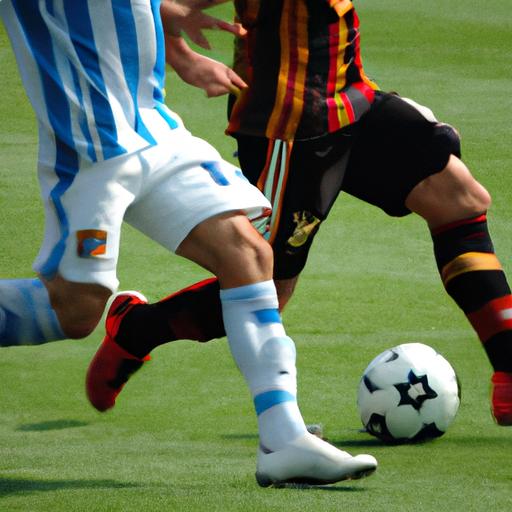 Lionel Messi đi bóng qua một cầu thủ đối phương.